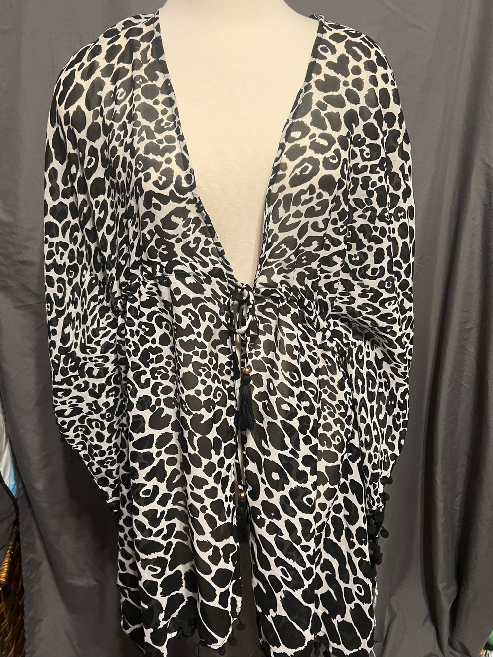 Black & White Leopard Print Tie-Front Swim Coverup